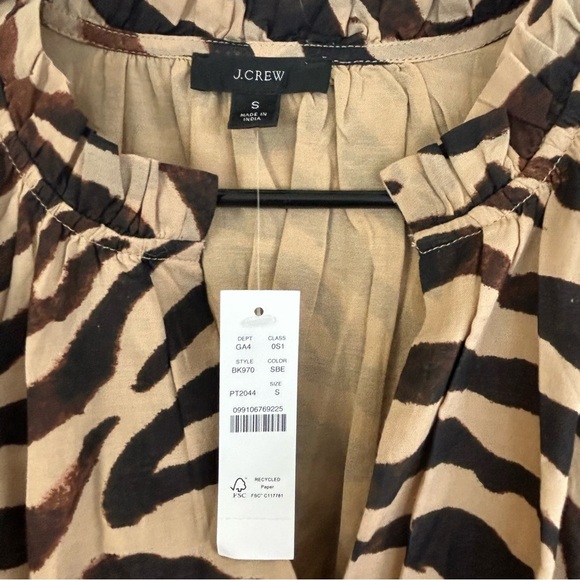 NWT J. Crew Zebra Stripe Smocked Waist Cotton Short Sleeve Midi Dress Size Small - Picture 11 of 12